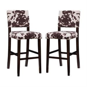 Home Square 2-Piece Furniture 30&quot Wood Cow Print Bar Stool Set in Brown