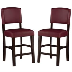 Home Square 2-Piece Furniture 24&quot Wood Counter Stool Set in Dark Red