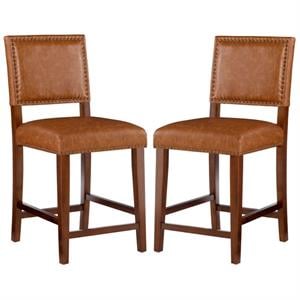 Home Square 2-Piece Furniture 24&quot Wood Counter Stool Set in Caramel Brown