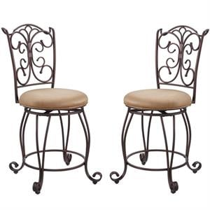 Home Square 2-Piece 24&quot Metal Counter Stool Set in Light Brown