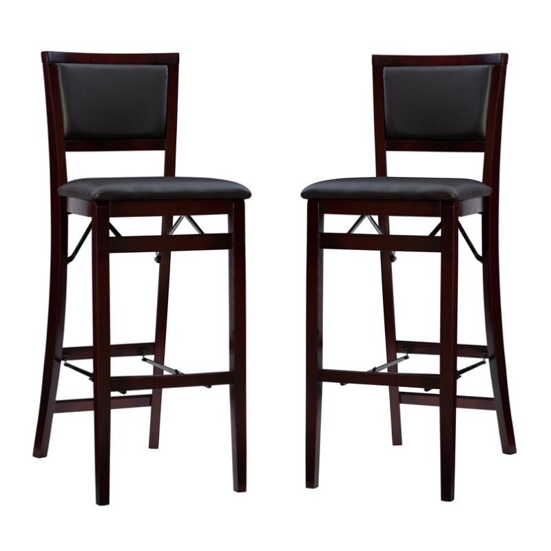 Home Square 2-Piece Pad Back Wood Folding Bar Stool Set in Espresso Brown