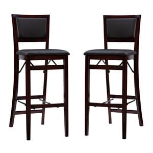Home Square 2-Piece Pad Back Wood Folding Bar Stool Set in Espresso Brown