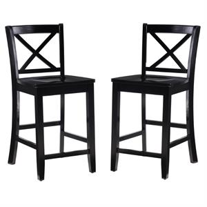 Home Square 2-Piece Furniture Wood 24&quot Counter Stool Set in Black