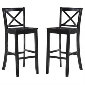 Home Square 2-Piece Furniture Wood 30&quot Bar Stool Set in Black