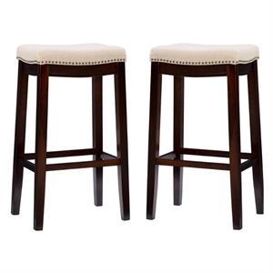 Home Square 2-Piece 30&quot Wood Bar Stool Set in Dark Walnut Brown