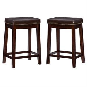 Home Square 2-Piece Furniture 26&quot Wood Counter Stool Set in Brown