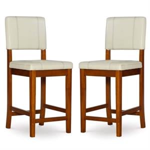 Home Square 2-Piece Furniture 24&quot Wood Counter Stool Set in Cream