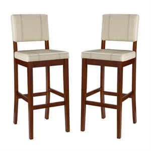 Home Square 2-Piece Furniture 30&quot Wood Bar Stool Set in Cream