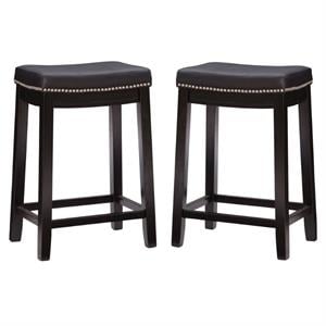 Home Square 2-Piece Furniture 26&quot Wood Counter Stool Set in Black