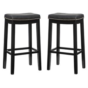 Home Square 2-Piece Furniture 32&quot Wood Bar Stool Set in Black