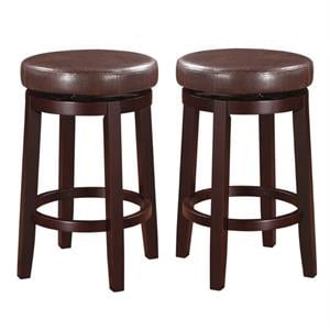 Home Square 2-Piece Furniture 24&quot Wood Swivel Counter Stool Set in Brown