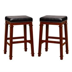 Home Square 2-Piece 30&quot Wood Backless Bar Stool Set in Cherry Brown