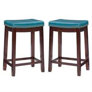 Home Square 2-Piece Furniture 26&quot Wood Counter Stool Set in Blue