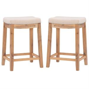 Home Square 2-Piece Furniture 26&quot Acacia Wood Counter Stool Set in Rustic Brown