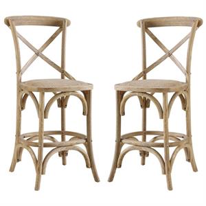 Home Square 2-Piece Furniture 24&quot Wood Counter Stool Set in Gray Wash