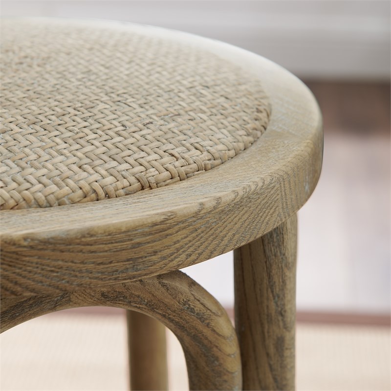 Home Square 2-Piece Furniture Rattan Wood Backless Counter Stool Set in Brown