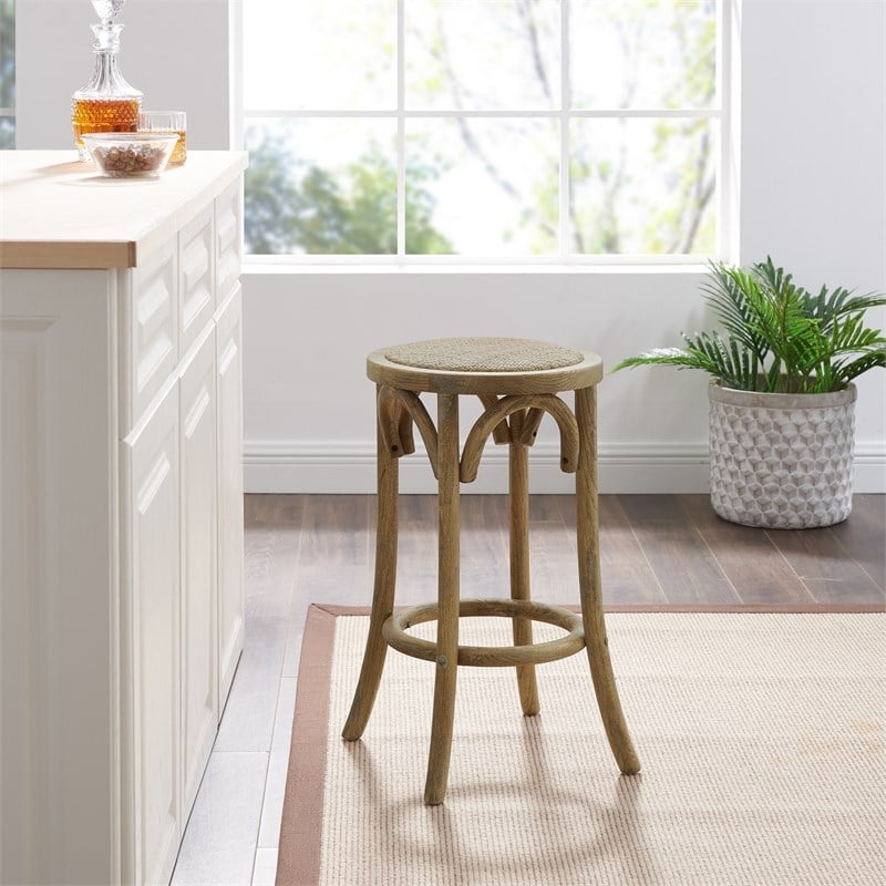 Home Square 2-Piece Furniture Rattan Wood Backless Counter Stool Set in Brown