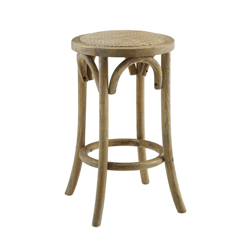Home Square 2-Piece Furniture Rattan Wood Backless Counter Stool Set in Brown