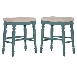 Home Square 2-Piece Furniture 25&quot Wood Backless Counter Stool Set in Blue