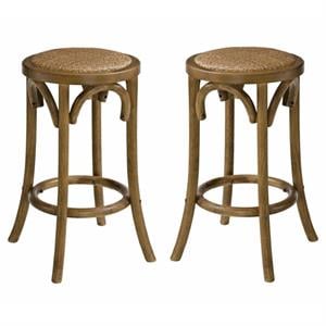 Home Square 2-Piece Furniture 24&quot Wood Backless Counter Stool Set in Brown