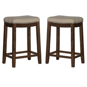Home Square 2-Piece Furniture 26&quot Wood Counter Stool Set in Natural Brown