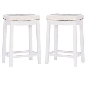 Home Square 2-Piece Furniture 26&quot Rubberwood Counter Stool Set in White