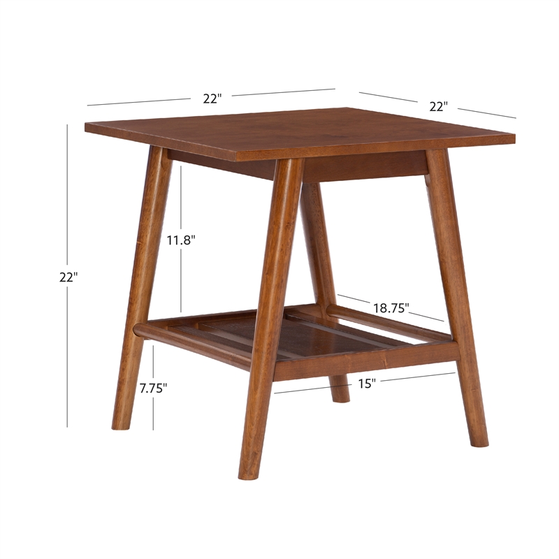 Home Square 2-Piece Furniture Solidwood End Table Set in Brown