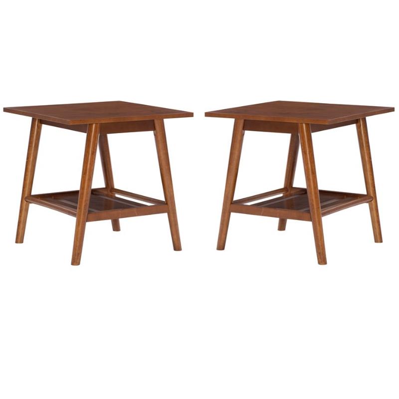 Home Square 2-Piece Furniture Solidwood End Table Set in Brown