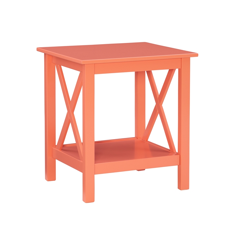 Home Square 2-Piece Furniture Pinewood End Table Set in Coral