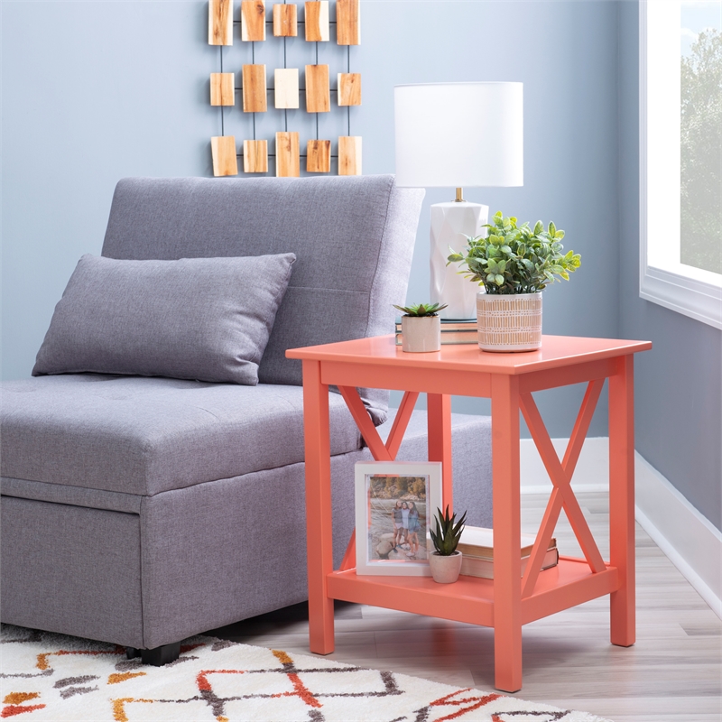 Home Square 2-Piece Furniture Pinewood End Table Set in Coral