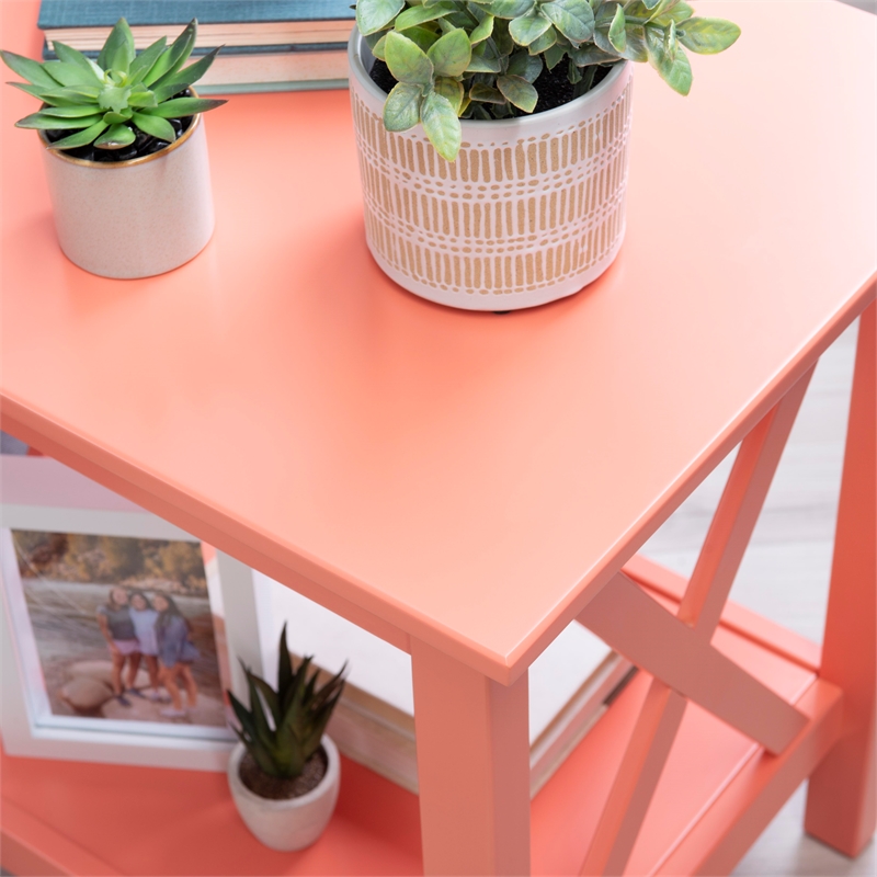 Home Square 2-Piece Furniture Pinewood End Table Set in Coral