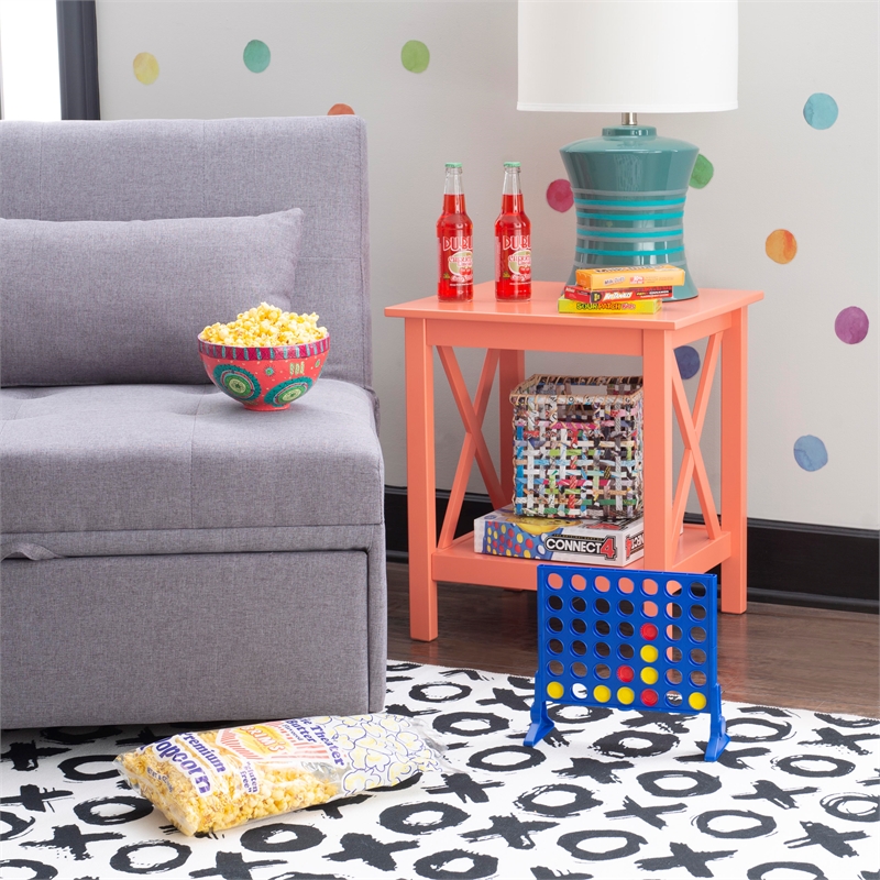 Home Square 2-Piece Furniture Pinewood End Table Set in Coral