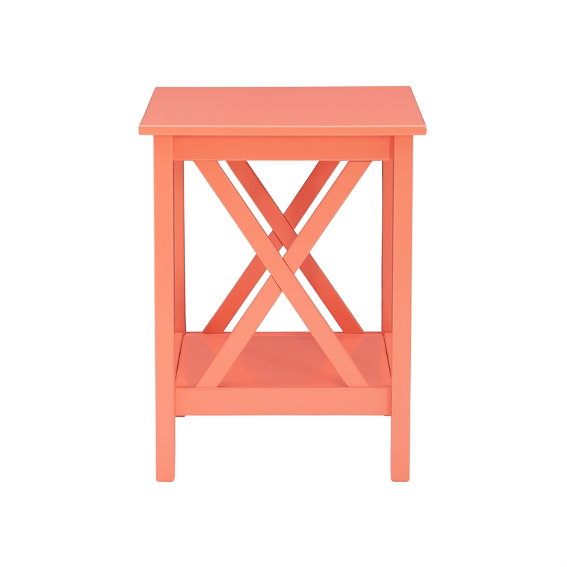 Home Square 2-Piece Furniture Pinewood End Table Set in Coral