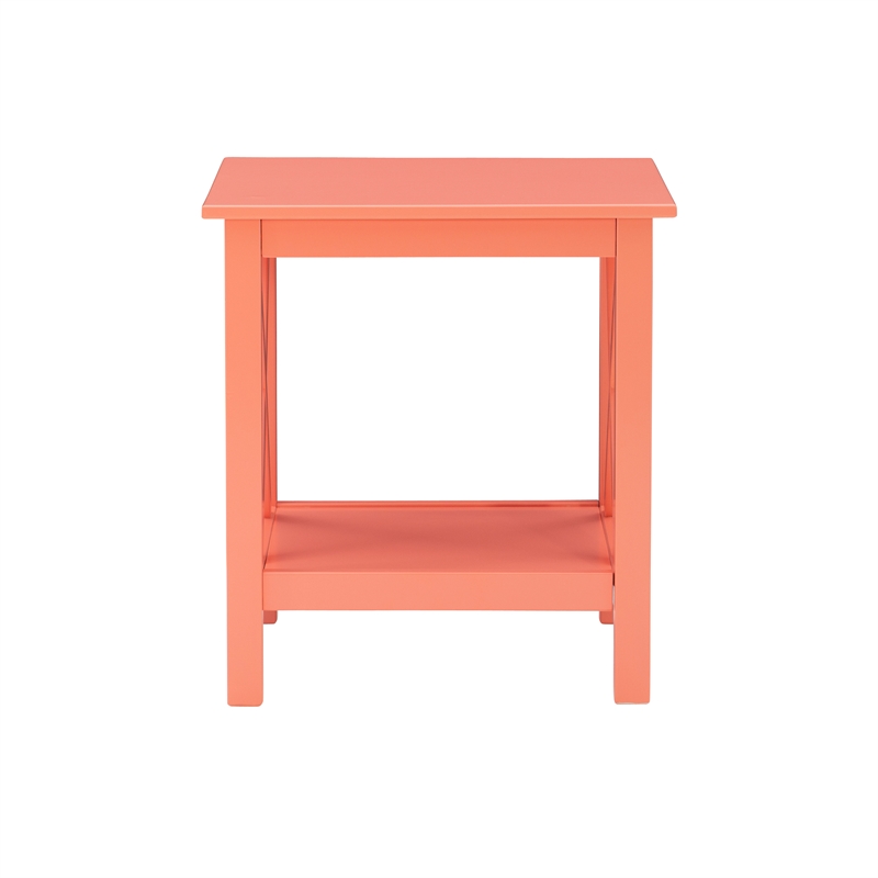 Home Square 2-Piece Furniture Pinewood End Table Set in Coral