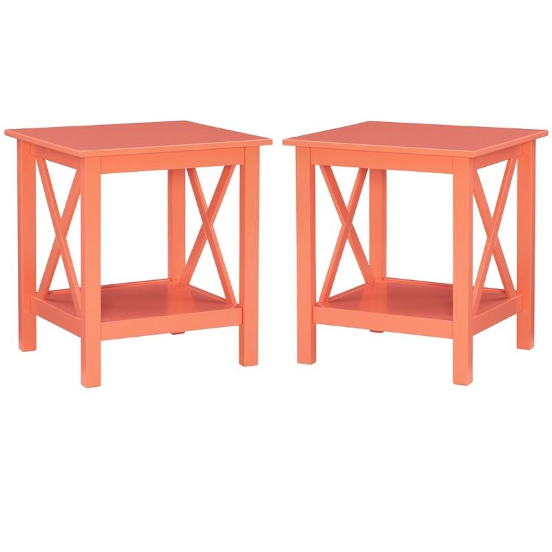 Home Square 2-Piece Furniture Pinewood End Table Set in Coral