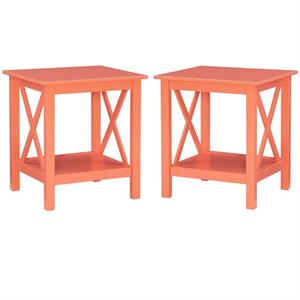 Home Square 2-Piece Furniture Pinewood End Table Set in Coral