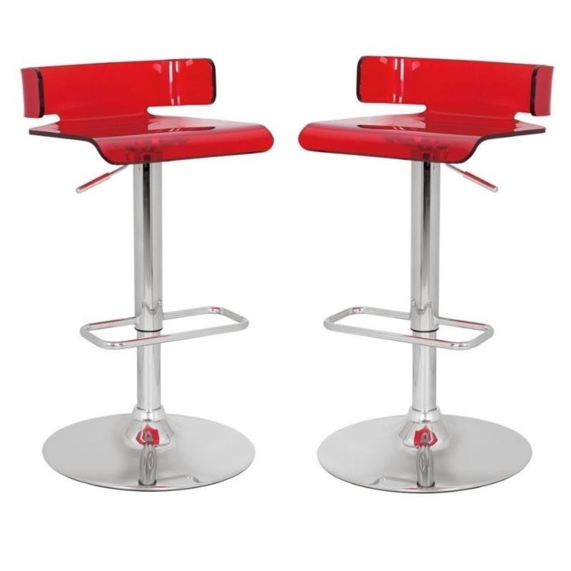 Home Square 2-Piece Furniture Swivel Adjustable Bar Stool Set in Red