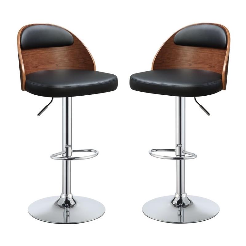 Home Square 2-Piece Furniture Wood Adjustable Bar Stool Set in Black and Walnut