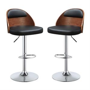 Home Square 2-Piece Furniture Wood Adjustable Bar Stool Set in Black and Walnut