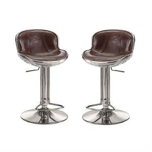 Home Square 2-Piece Adjustable Swivel Leather Bar Stool Set in Vintage Brown