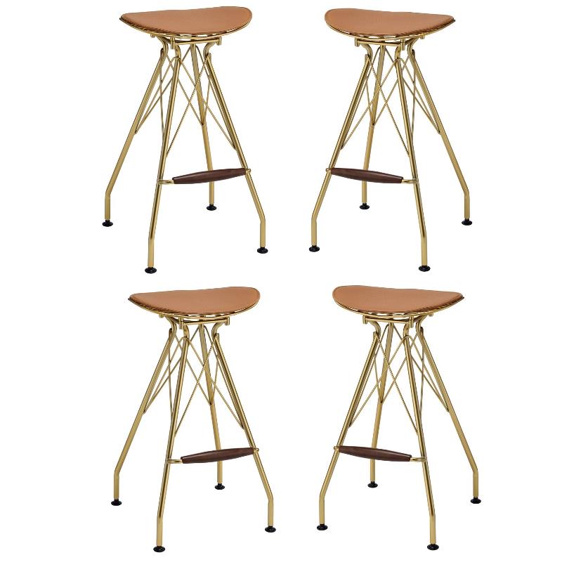 Home Square 4-Piece Bar Stool (Set-2) Set in Whiskey PU & Gold