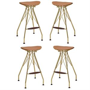 Home Square 4-Piece Bar Stool (Set-2) Set in Whiskey PU & Gold