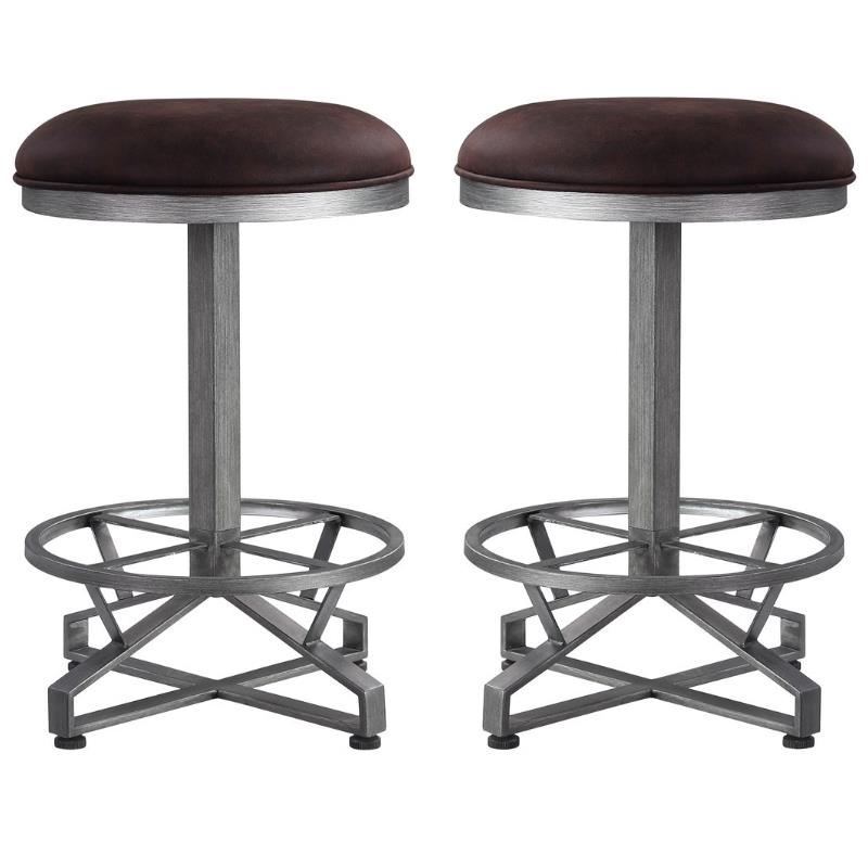 Home Square 2-Piece Counter Height Stool Set in Rustic Brown Fabric & Black
