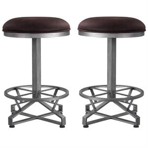 Home Square 2-Piece Counter Height Stool Set in Rustic Brown Fabric & Black