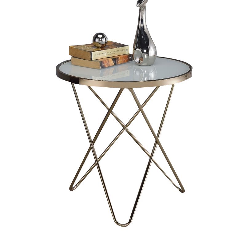 Home Square 2-Piece Furniture End Table Set in Frosted Glass and Champagne