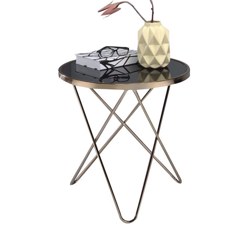 Home Square 2-Piece Furniture End Table Set in Black Glass and Champagne