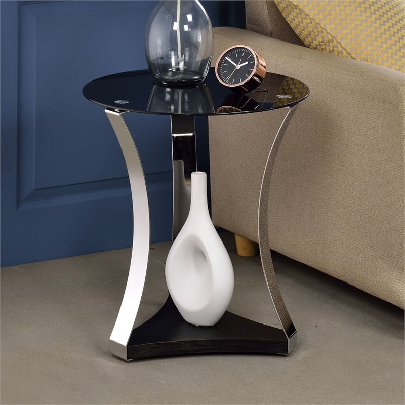 Home Square 2-Piece Furniture End Table Set in Black Glass and Rose Gold