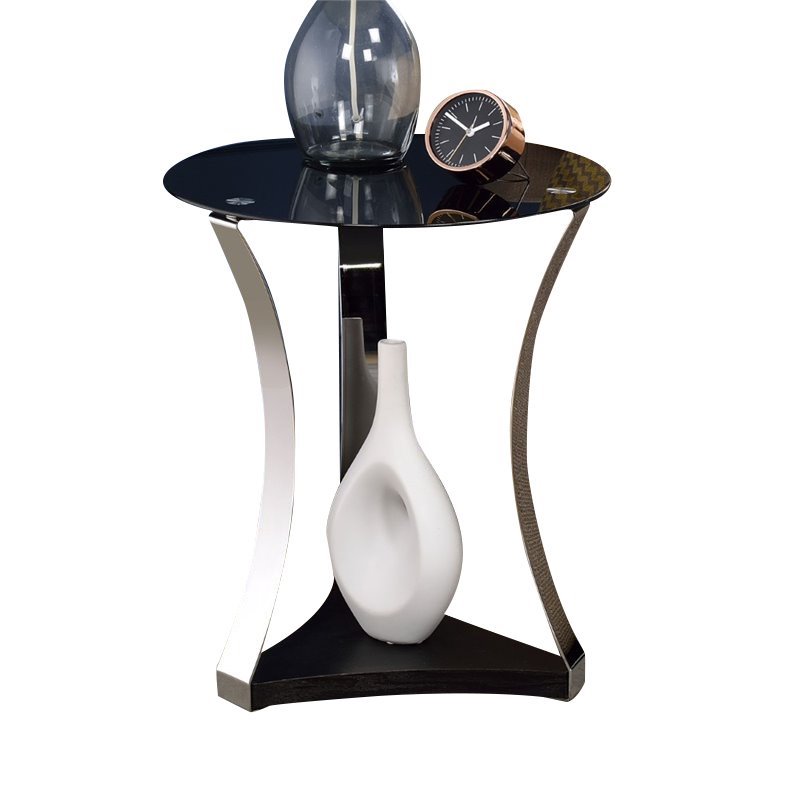 Home Square 2-Piece Furniture End Table Set in Black Glass and Rose Gold