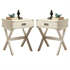Home Square 2-Piece Furniture 1-Drawer Wood End Table Set in White