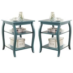 Home Square 2-Piece Furniture 2-Shelves Wood End Table Set in Teal